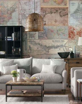 美式家装客厅壁画效果图片