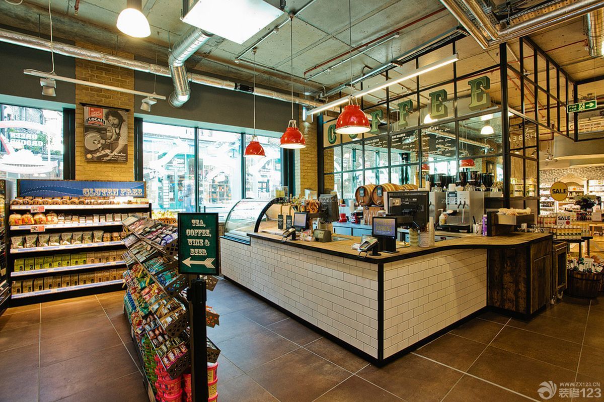 国外超市奶茶店收银台装修效果图片