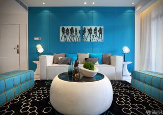 时尚蓝色客厅沙发背景墙效果图