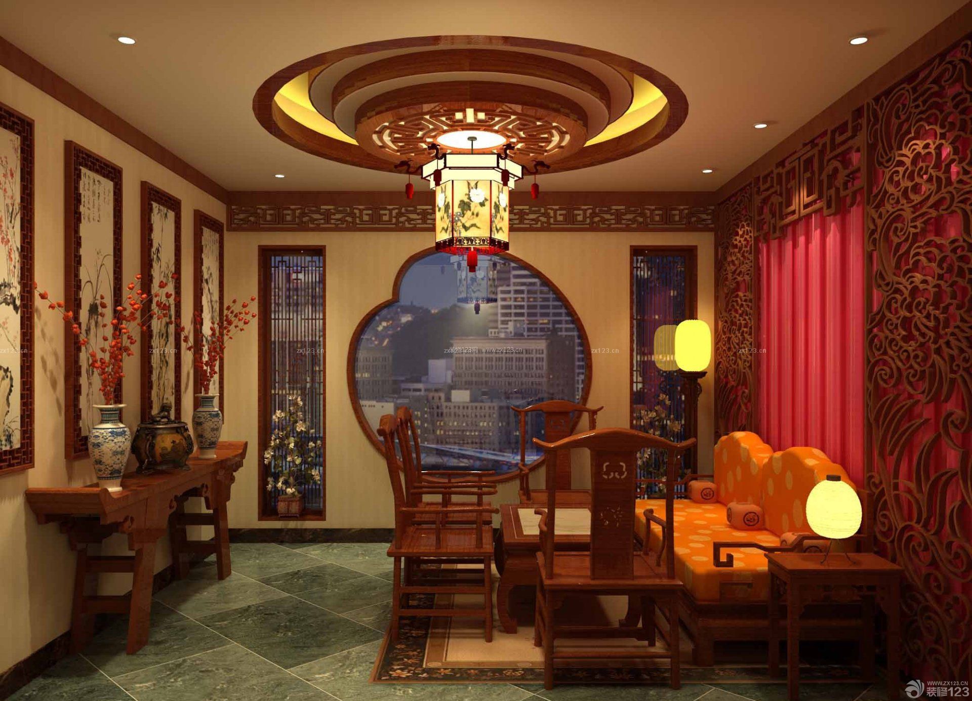 中式茶楼包间吊顶设计装修效果图片