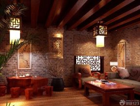 中式茶楼装修效果图 墙面装饰装修效果图片