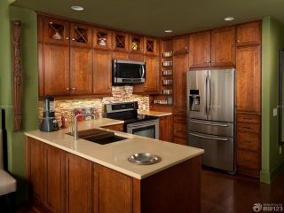 家装欧式厨房绿色墙面装修设计效果图片