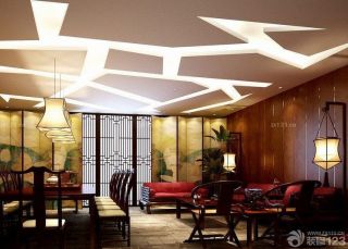 中式茶楼室内天花板装修效果图片