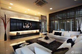 现代别墅客厅电视墙设计效果图片