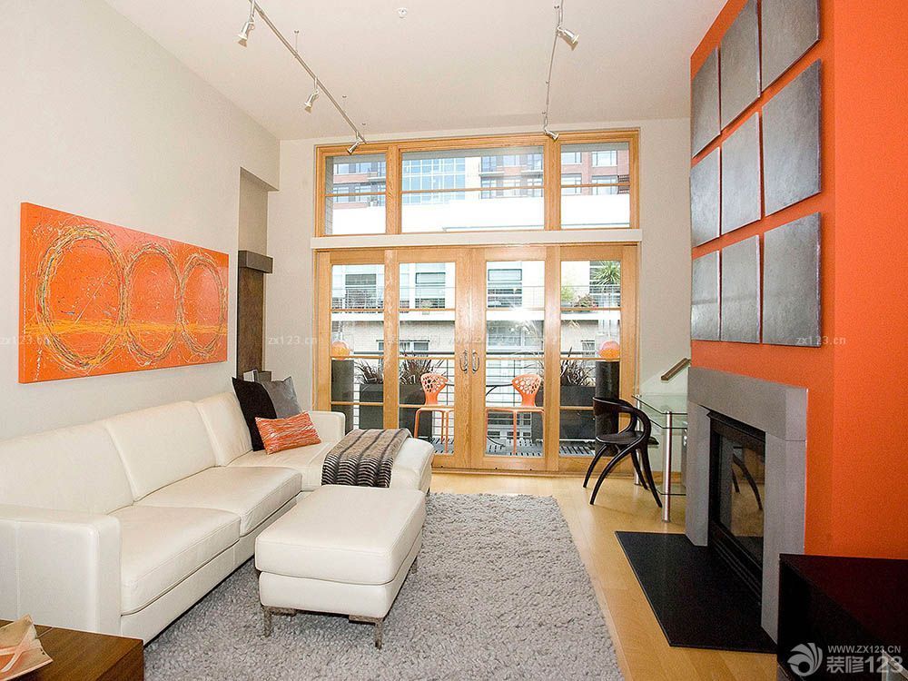 现代客厅橙色墙面装修120平米效果图片
