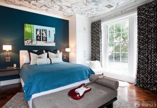 130平米复式卧室几何图案窗帘装修效果图片