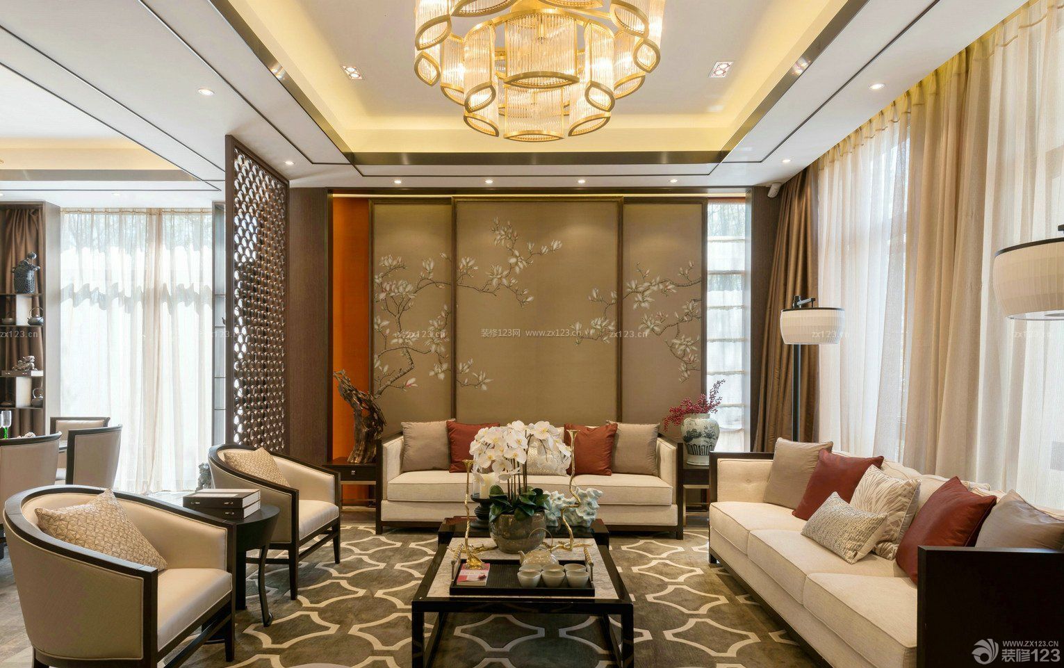 新中式风格装修效果图 客厅沙发背景墙效果图