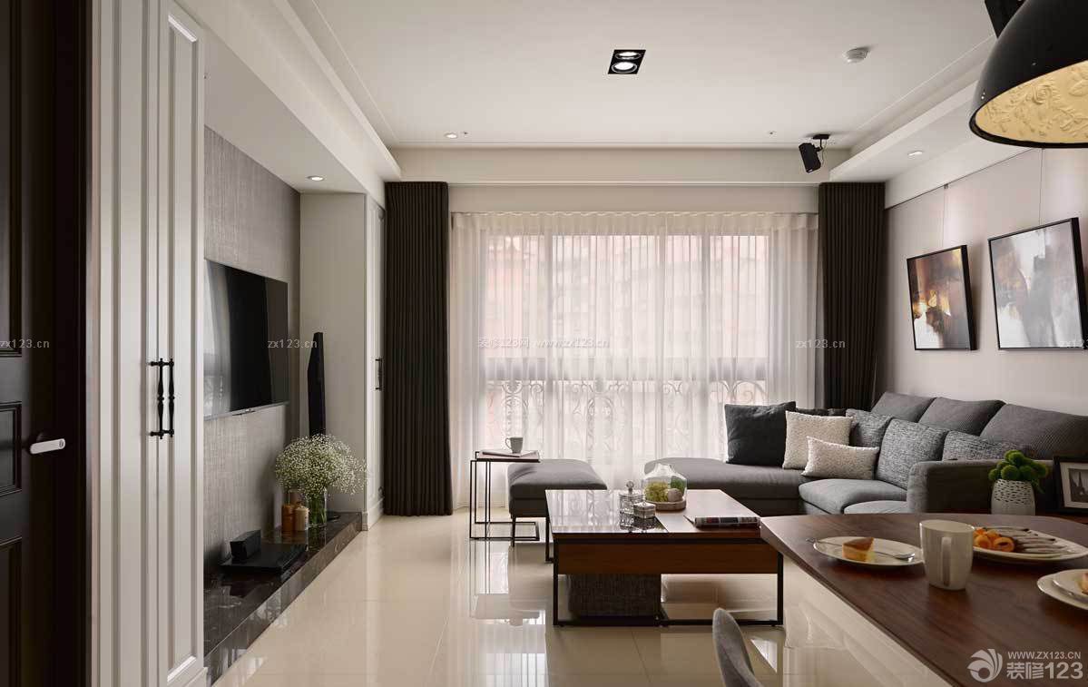 现代客厅黑白窗帘装修效果图片欣赏