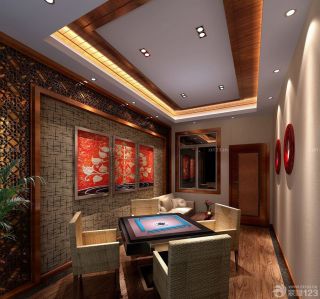 最新中式茶楼包间室内背景墙设计效果图片 