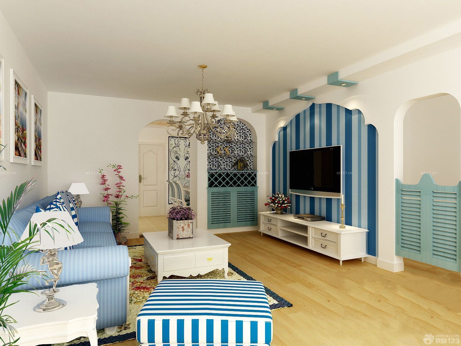 地中海风格90平客厅图片