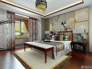 清新现代中式卧室背景墙图片