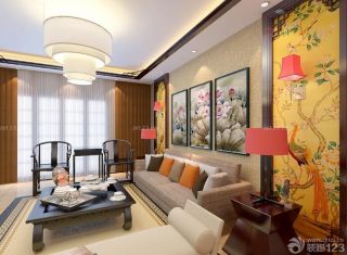 中式风格客厅沙发背景墙装修图片欣赏