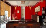中式客厅红色墙面装修设计效果图片