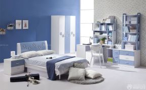 儿童房卧室 蓝色墙面装修效果图片