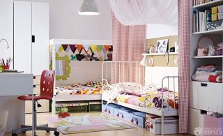 儿童房卧室格子窗帘装修效果图片