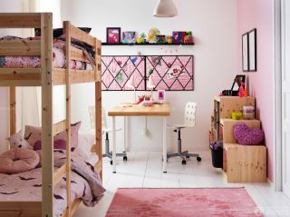 简约儿童房卧室粉色墙面装修效果图片
