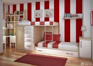 现代家装儿童房卧室条纹壁纸装修效果图片