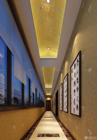中式茶楼走廊设计装修效果图 