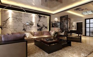 中式客厅装饰山水画设计效果图