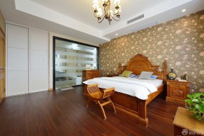 大卧室深棕色木地板装修效果图片