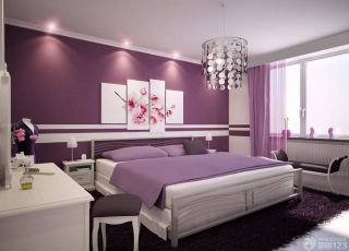 现代卧室紫色墙面家居装饰装修设计效果图片