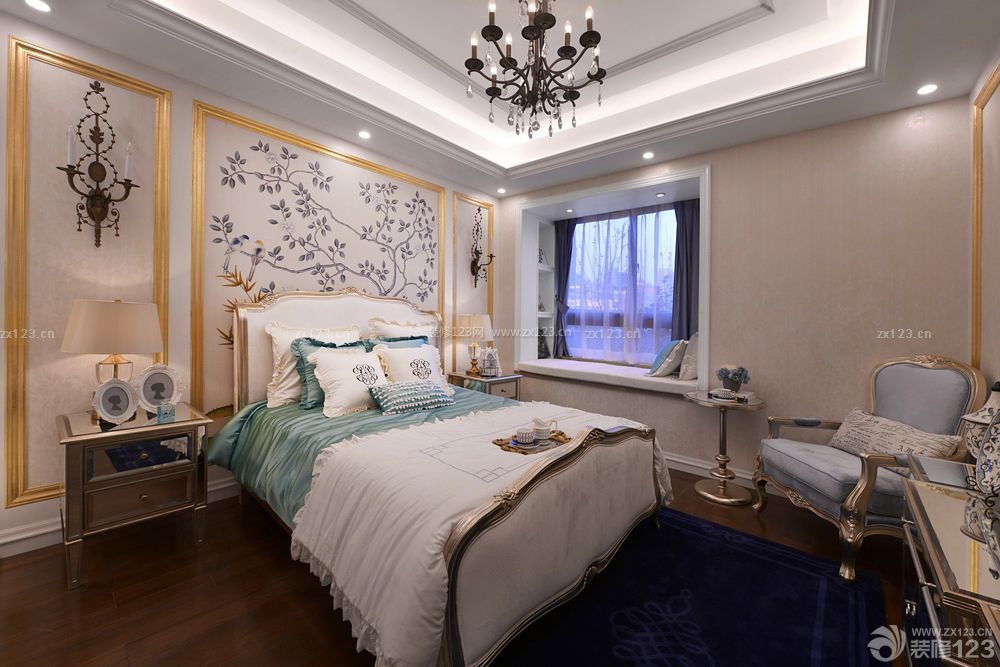 新古典欧式风格卧室床头背景壁纸效果图