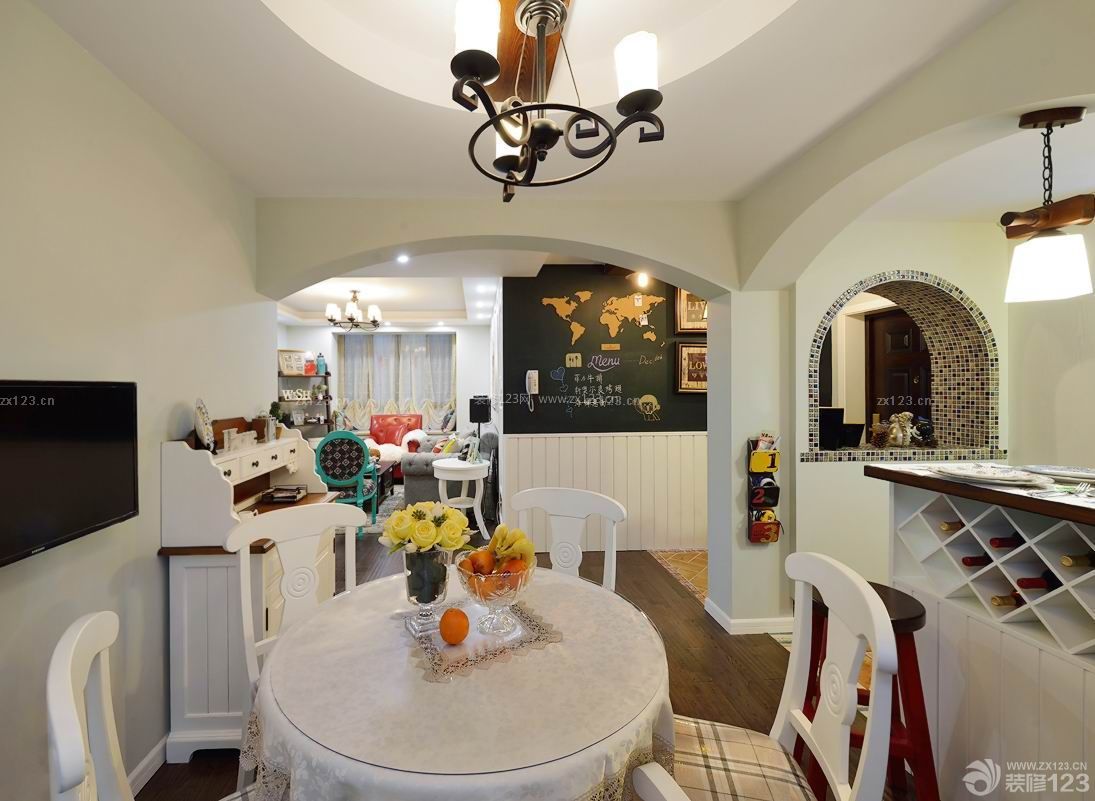 美式简约风格开放式厨房餐厅装修效果图