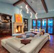 中小户型地中海风格家庭客厅蓝色墙面装修效果图片