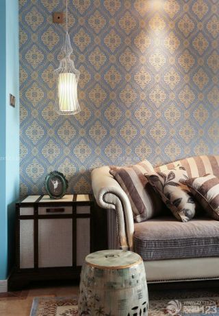 美式客厅家装壁纸装修效果图片
