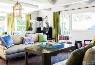 地中海家装客厅绿色窗帘装修效果图片