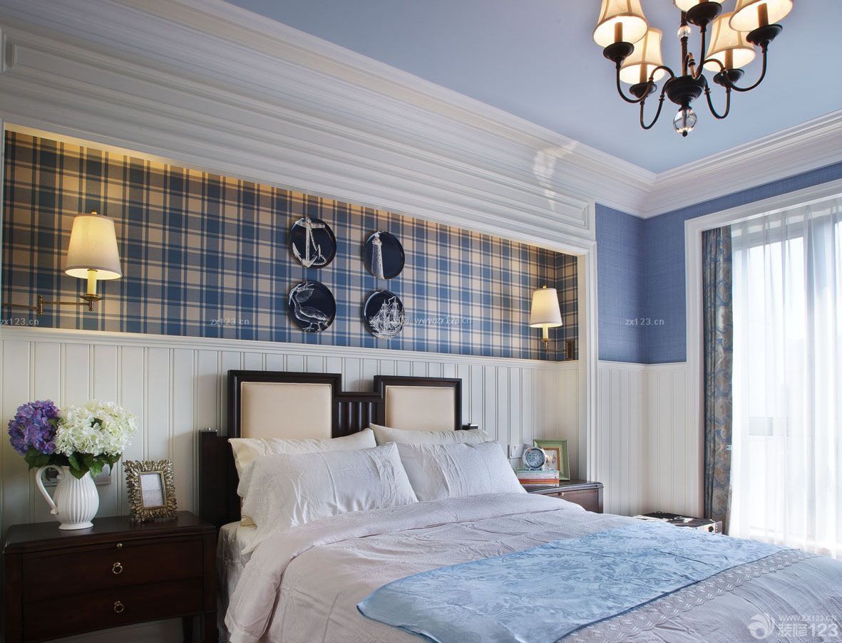 现代美式风格卧室床头背景墙 