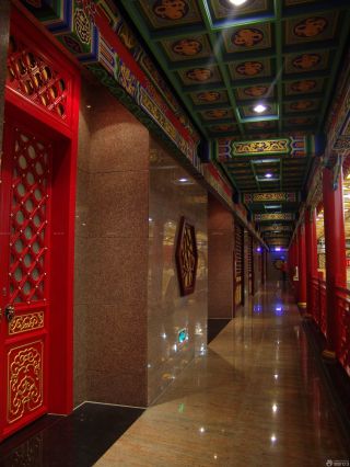 大型中式风格饭店走廊吊顶装修效果图