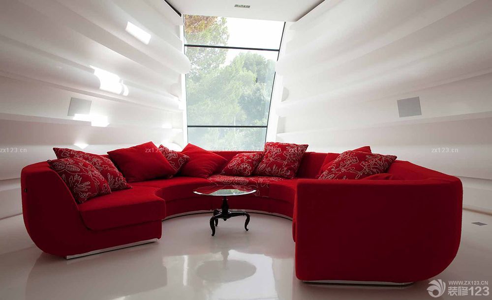 小户型室内简约风格客厅转角布艺沙发效果图