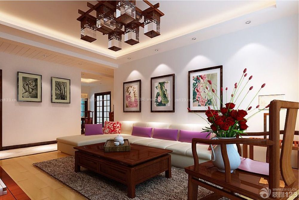 最新中式风格客厅沙发背景墙装修效果图片最