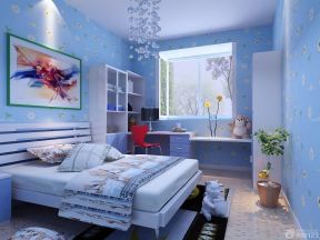 清新时尚蓝色儿童小卧室效果图