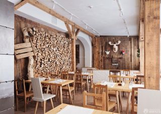 80平米小饭店室内木质背景墙装修效果图片