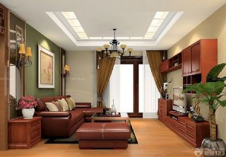 新中式风格客厅真皮沙发装修效果图片