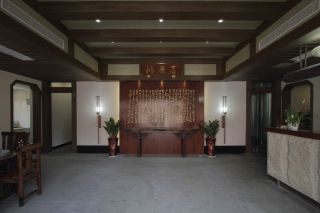 中式饭店大厅背景墙装修效果图片 