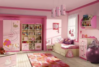 温馨粉色女生卧室简约吊灯装修效果图片