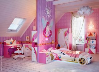 温馨粉色女生卧室隔断设计效果图