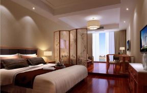 新中式卧室与客厅移动式屏风隔断设计图片