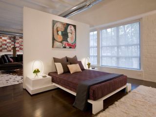 简约卧室与客厅床头背景墙隔断设计装修效果图片