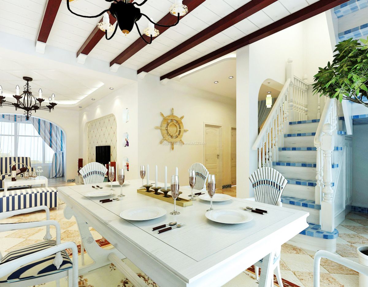 地中海别墅风格地中海餐厅吊顶效果图