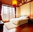 现代中式风格卧室红色窗帘装修效果图片