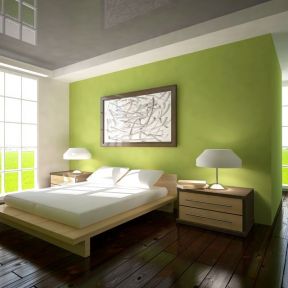 简约卧室设计 绿色墙面装修效果图片