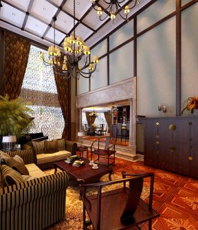 现代中式风格窗帘图片 别墅客厅设计