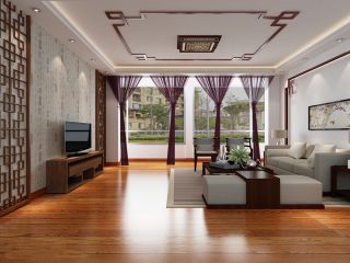 现代中式风格家庭客厅窗帘效果图片