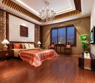 现代中式风格卧室窗帘效果图片
