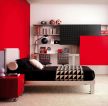 简约单身卧室红色床头背景墙面装修设计效果图片