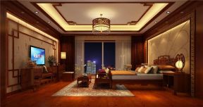 中式家装卧室窗帘搭配效果图